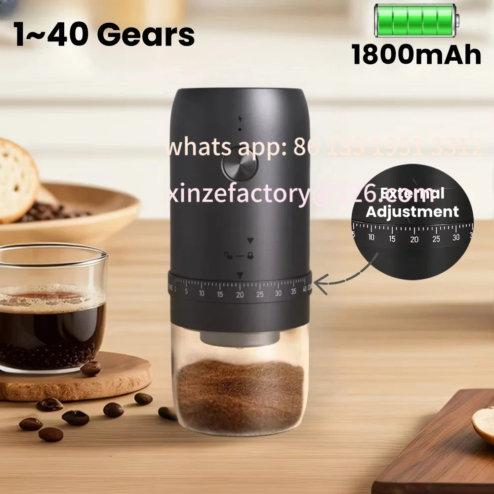 

Настраиваемая портативная электрическая кофемолка для кофейных зерен 1800 мАч, 40 передач, внешние регулируемые домашние перезаряжаемые кофемолки, бытовой коф