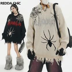 REDDACHiC Tassels Frayed Spider Sweater Women Grayu Y2k Oversize Knitted  Jumper Top Loose Casual Slipover Harajuku Streetwear