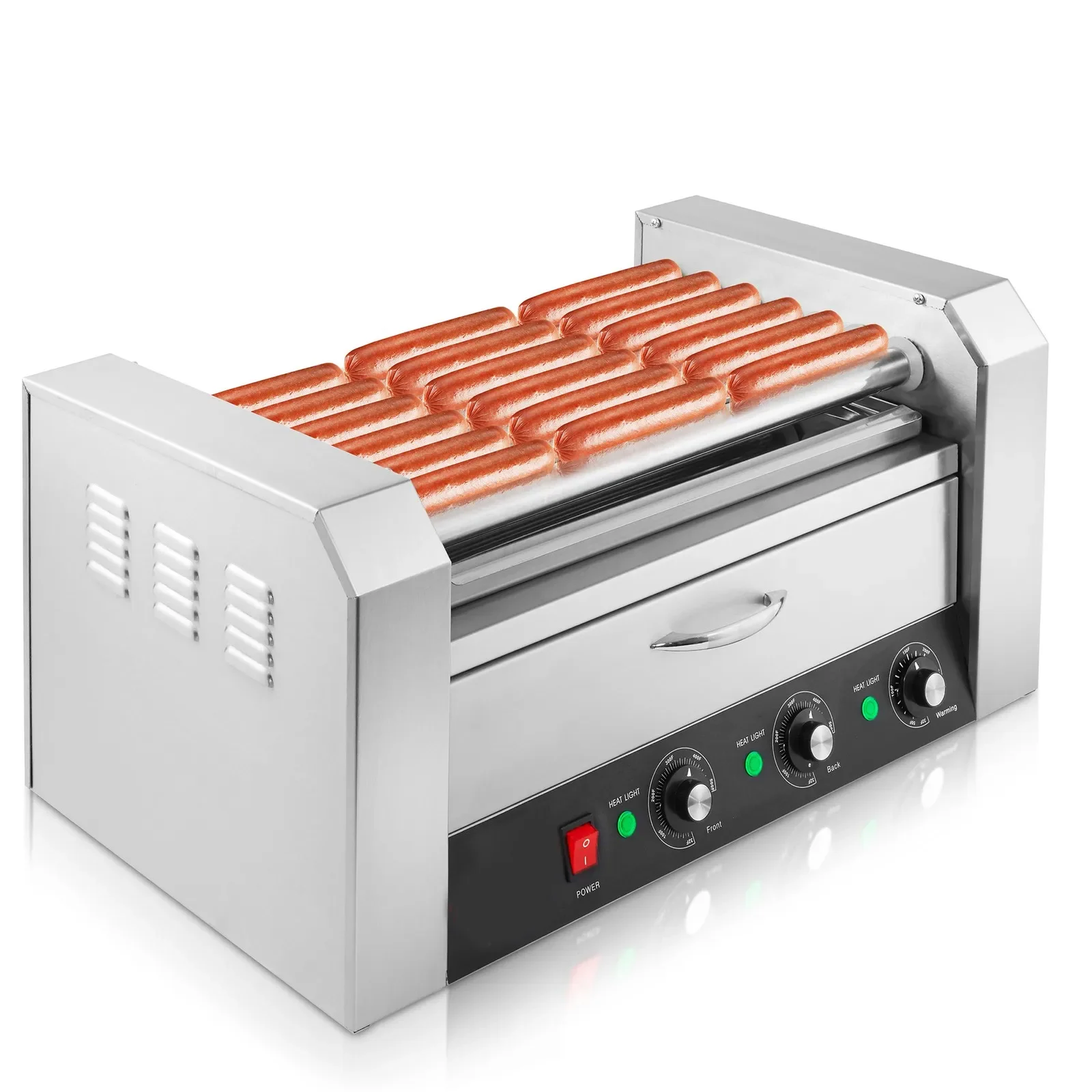 

Коммерческая гриль-машина для хот-догов на 18 штук с 7 роликами, крышкой и подогревом для булочек