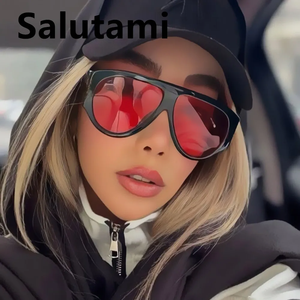 Vintage Oversized Wide Leg Sunglasses womenNew Fashion Oval Hip Hop Sun Glasses Ladies Sexy Elegant Eyewear red gradient Shades