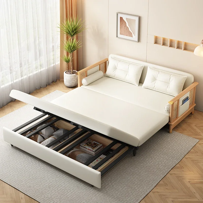 Cream Wind Wood Sofa Bed Multifunctional Folding Sitting Simple Storage Sofa Bed Salas Y Sofas Muebles Living Room Furniture