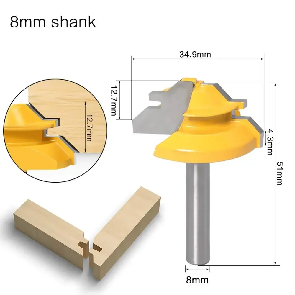 45 Degree Lock Miter Router Bit 6mm 1/4 inch 8mm Shank Woodworking Tenon Milling Cutter Tool Drilling Milling For Wood