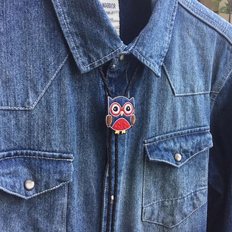Original design bolotie Colored  Owl embroidery bolo tie for men personality neck tie fashion accessory
