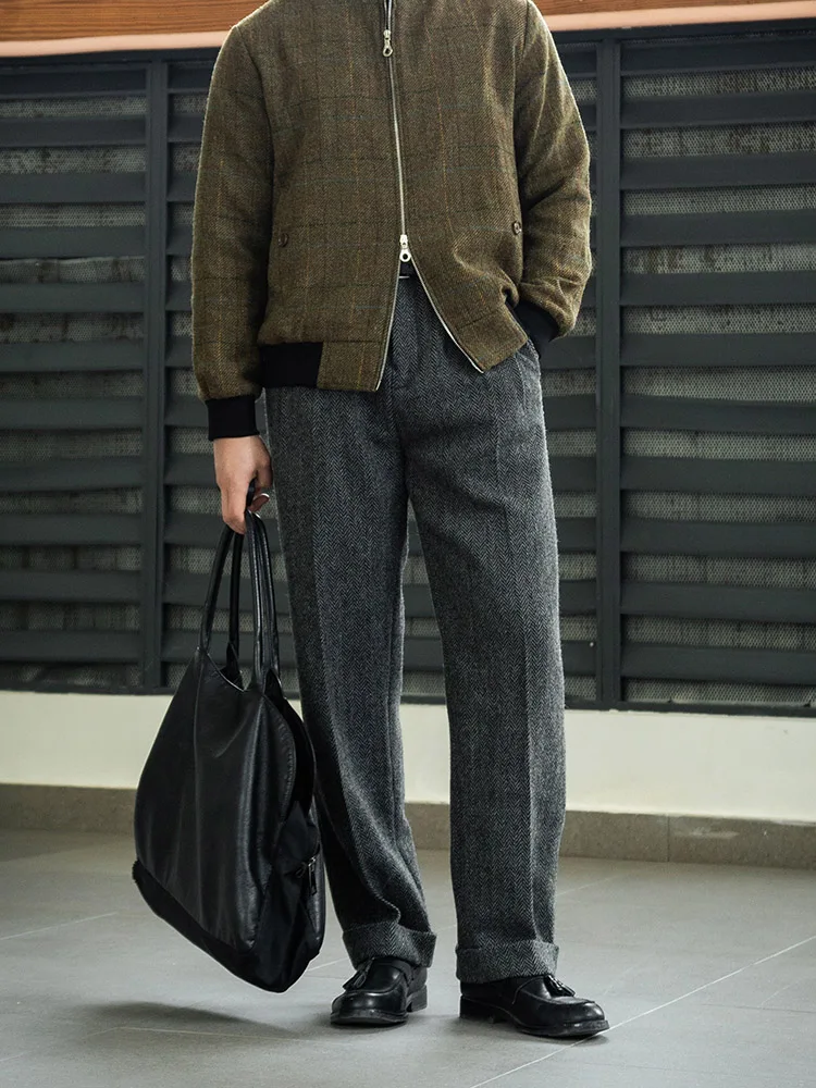 POT & CRAFTSMAN الأمريكية خمر هوليوود الخصر الصوف تويد السراويل عارضة هوليوود الكلاسيكية فضفاضة مستقيم الساق السراويل #5