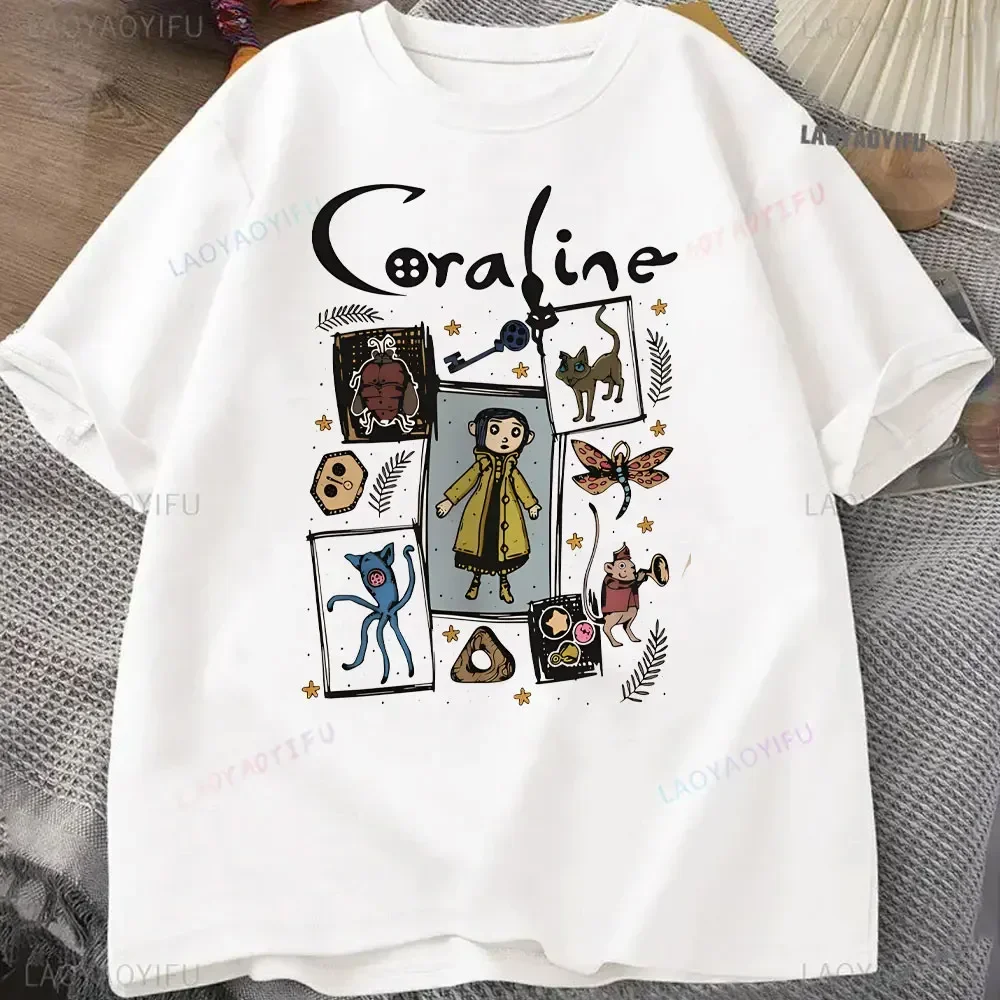 Coraline Shirt Halloween Coraline Shirt Spooky Best for Coraline Movie Vintage Retro Horror Graphic Print Adult Tee Cotton Shirt