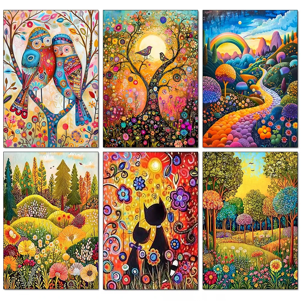 Bunter Waldbaum 5D Diamant Malerei Mosaik Kreuzstich Vogel Landschaft voller Diamant Kunst Stickerei Wohnzimmer Dekor