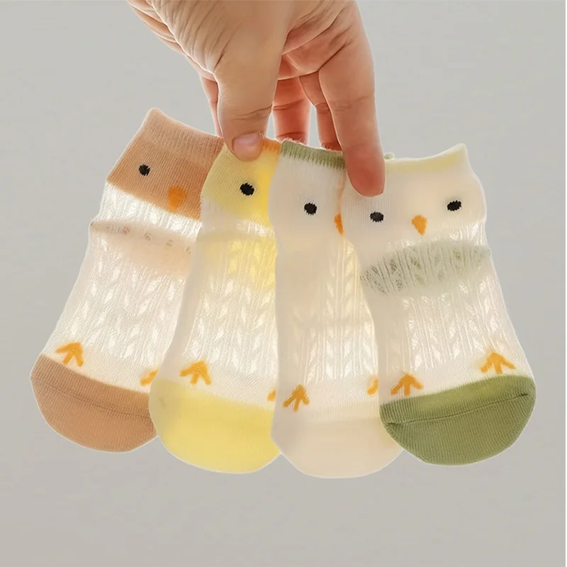 

4 Pairs Girls Mid-Calf Socks – Cute Chick Cartoon, Soft, Breathable, Anti-Skid, Multi-Color