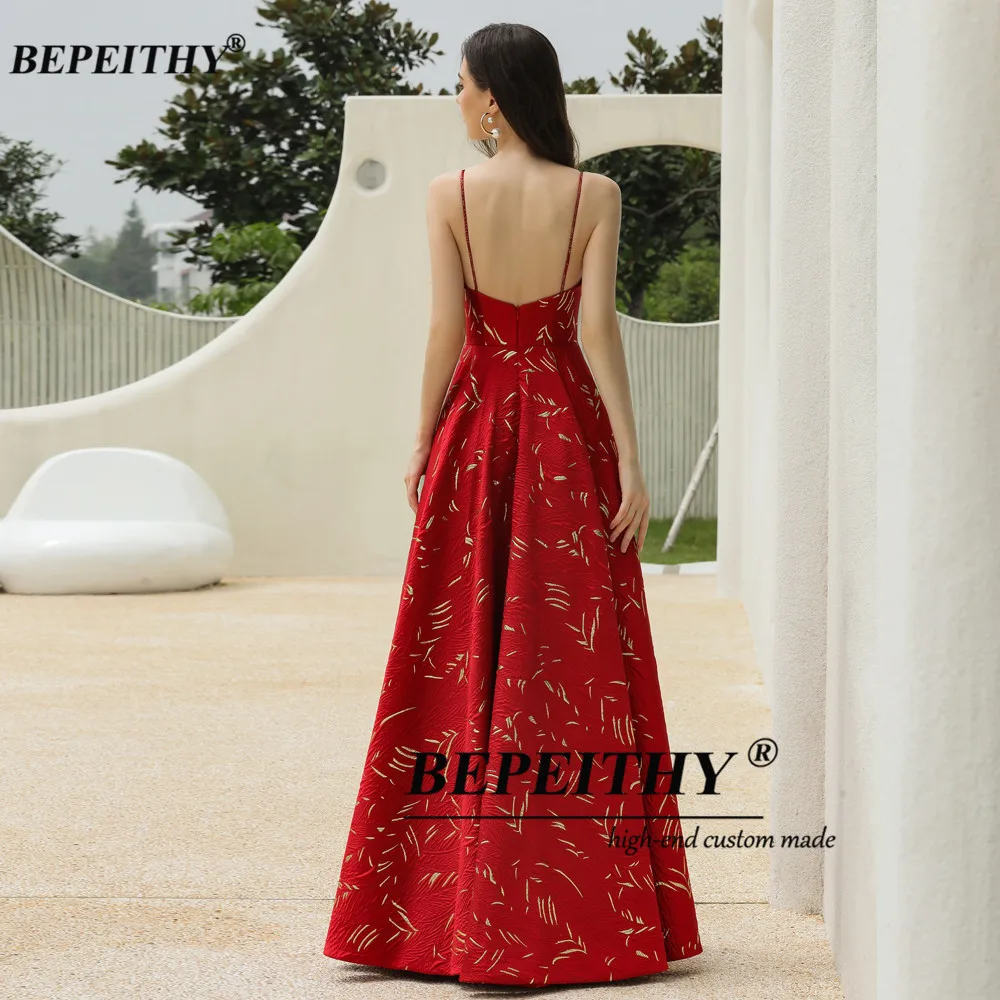 BEPEITHY Customized A-Line Evening Dress Red Party Dresses Vestidos Elegantes Para Mujer V-Neck Spaghetti Straps Prom Dress 2023