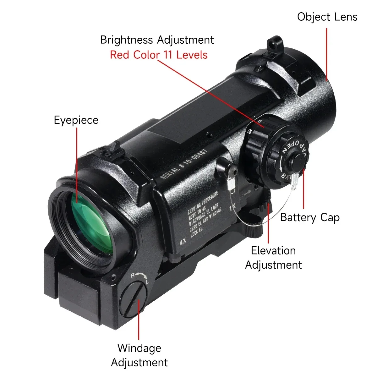 Tactical 1x-4x Fixed Dual Purpose Quick Detachable Scope W/ Mini RM Red Dot Scope Reflex Sight for Rifle Scope Hunting Shooting