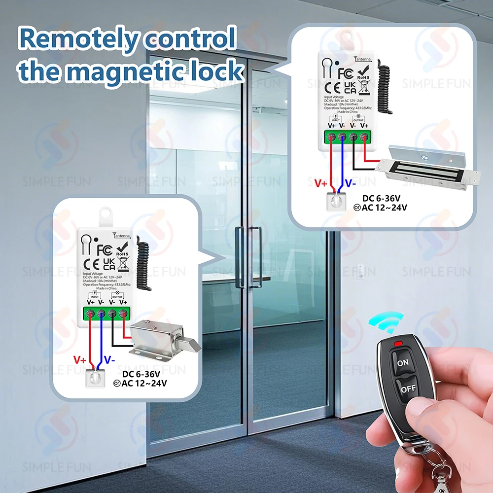 433 ميجا هرتز لاسلكي للتحكم عن بعد التبديل تيار مستمر 6 فولت 12 فولت 24 فولت 30 فولت 36 فولت 10A استقبال التتابع 50 متر الارسال ، لمضخات LED مروحة قفل مغناطيسي