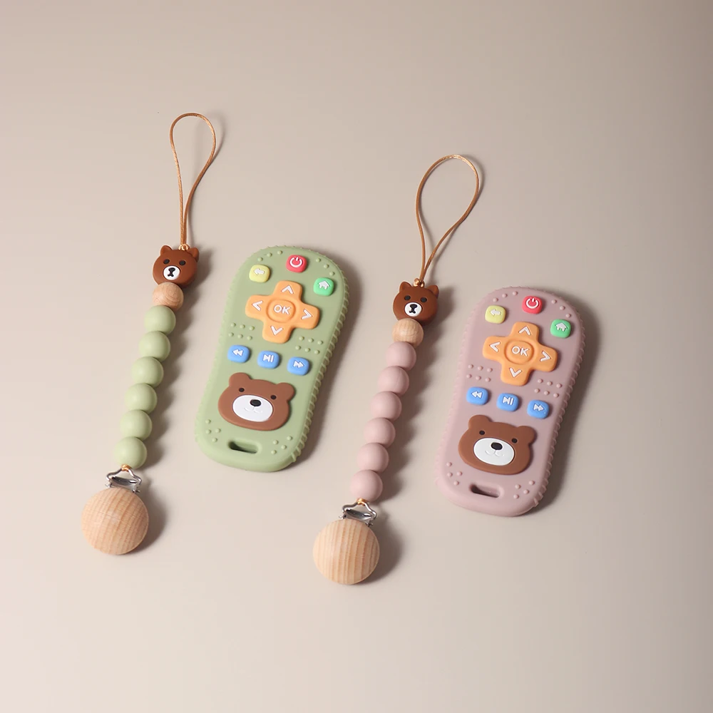 Pacifier clip and Baby Teether TV Remote Control Shape Silicone Teether Teething Toy Kids Sensory Educational Toy baby gift set