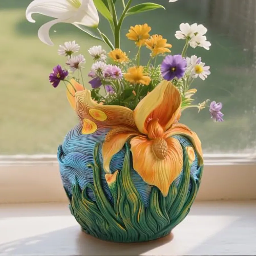 

Flower Starry Sky Plant Pots Flower Pots with Drainage Hole Cute Unique Planter for Snake Plants Cactus Indoor Outdoor Colorful