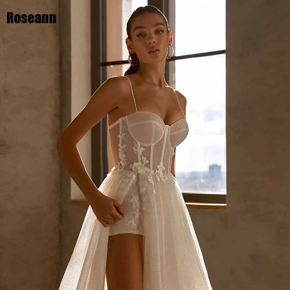 Exquisite A-line Wedding Dress Spaghetti Strap Front Split Applique Tulle Open Back Bride Dresses Floor Length robe de mariée