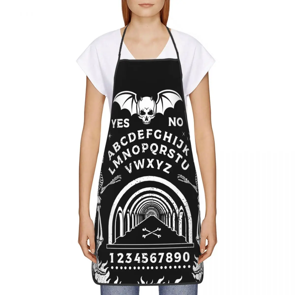 Ouija Board With Skeletons Occultism Apron for Women Men Bib Halloween Witchcraft Kitchen Cooking Tablier Cuisine Chef Gardening