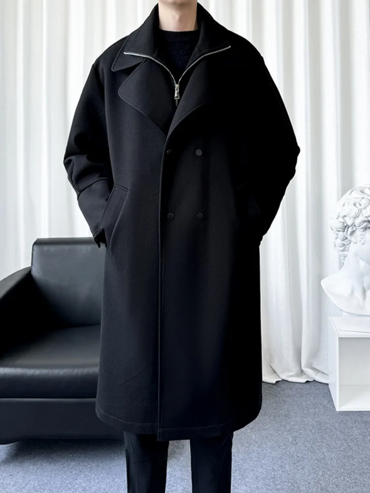 

Мужское шерстяное пальто Bla Over-Knee: новая осенняя коллекция, модное повседневное пальто средней длины, теплое, с двойным воротником, на молнии, с декоративными элементами.