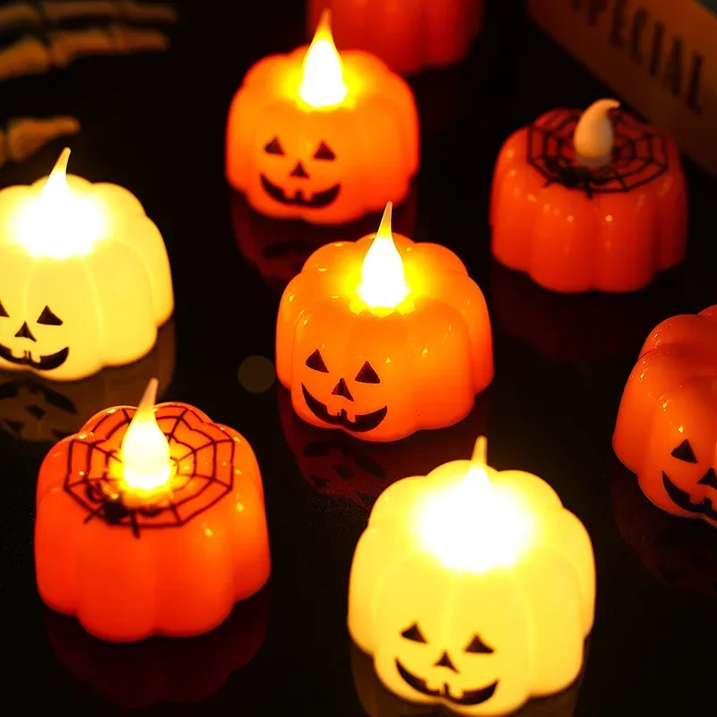 80PCS Halloween Pumpkin Candle Lights Led Electronic Candle Lights Table Garden Decorations Night Lights Halloween Decorations