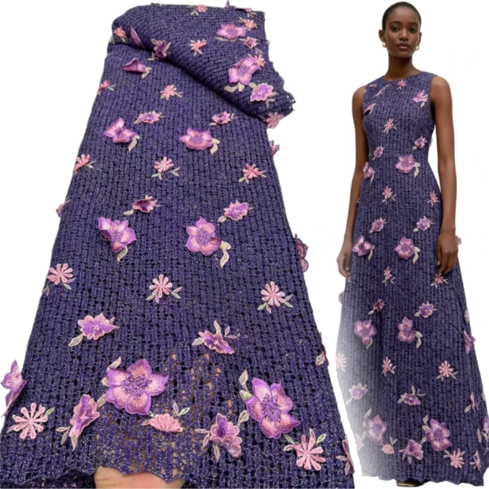 

Nigerian 3D Flower Applique Embroidered Water Soluble Lace Fabric 2025 African Guipure Cord Lace Fabric for Sewing Dress SZ1771