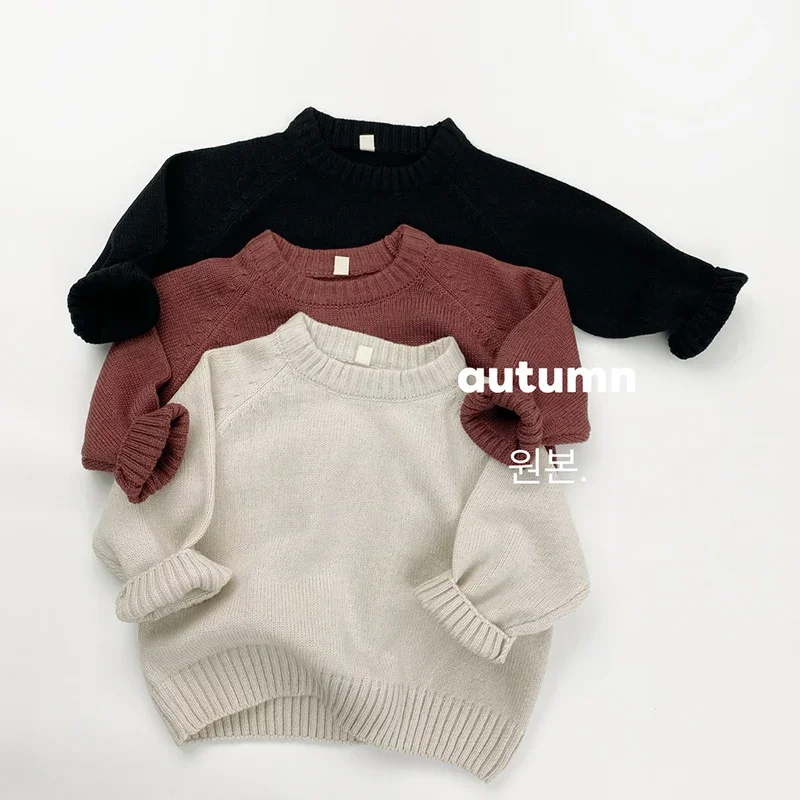 2026 New Spring 1-6Yrs Baby Boys Girls Sweater Long Sleeved Solid Color Knitted Pullover Sweater Korean Style Baby Pullover Tops