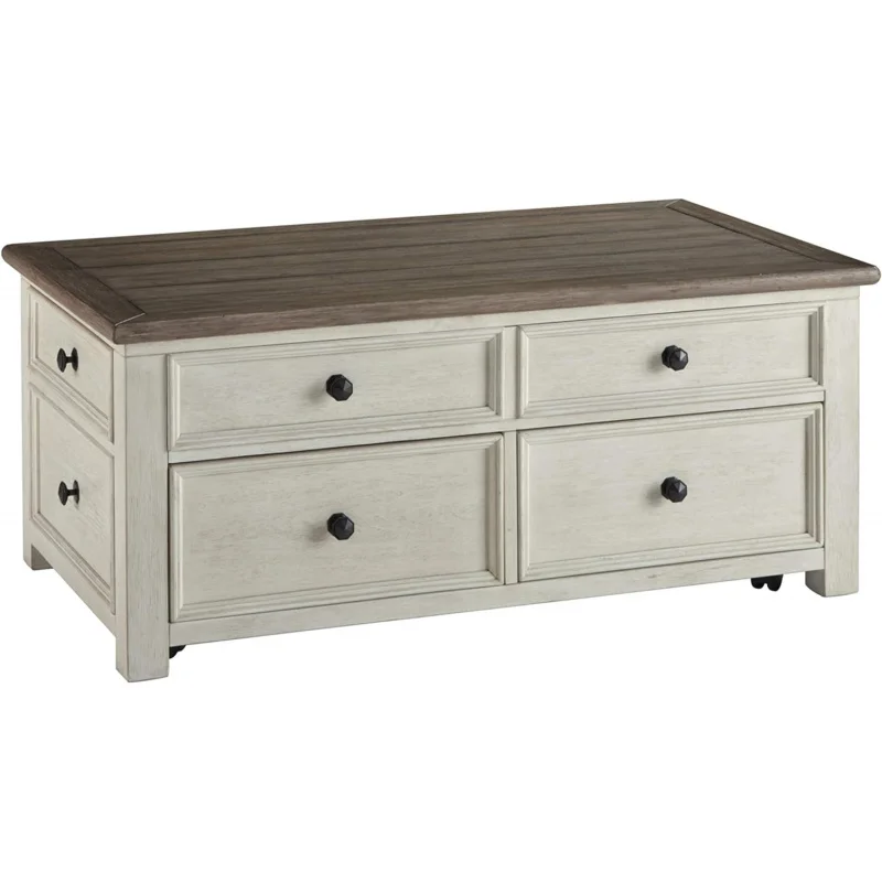 

Signature Design by Ashley Bolanburg Farmhouse Lift Top Coffee Table with Drawers, Antique Cream & Brown