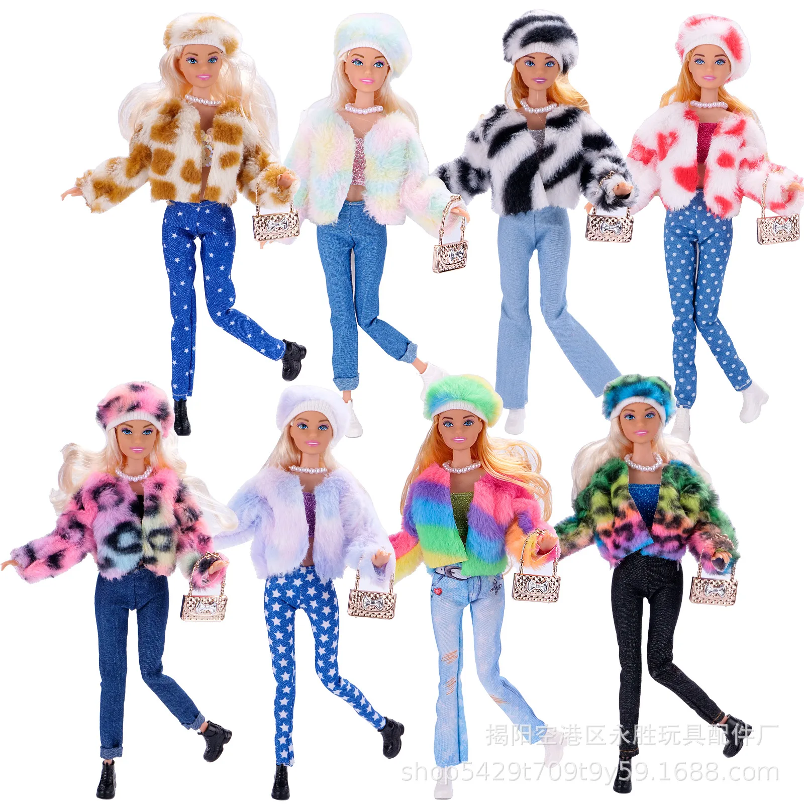 

6 pieces of fashionable clothing and accessories set - fun and casual street style, suitable for female dolls around 30cm