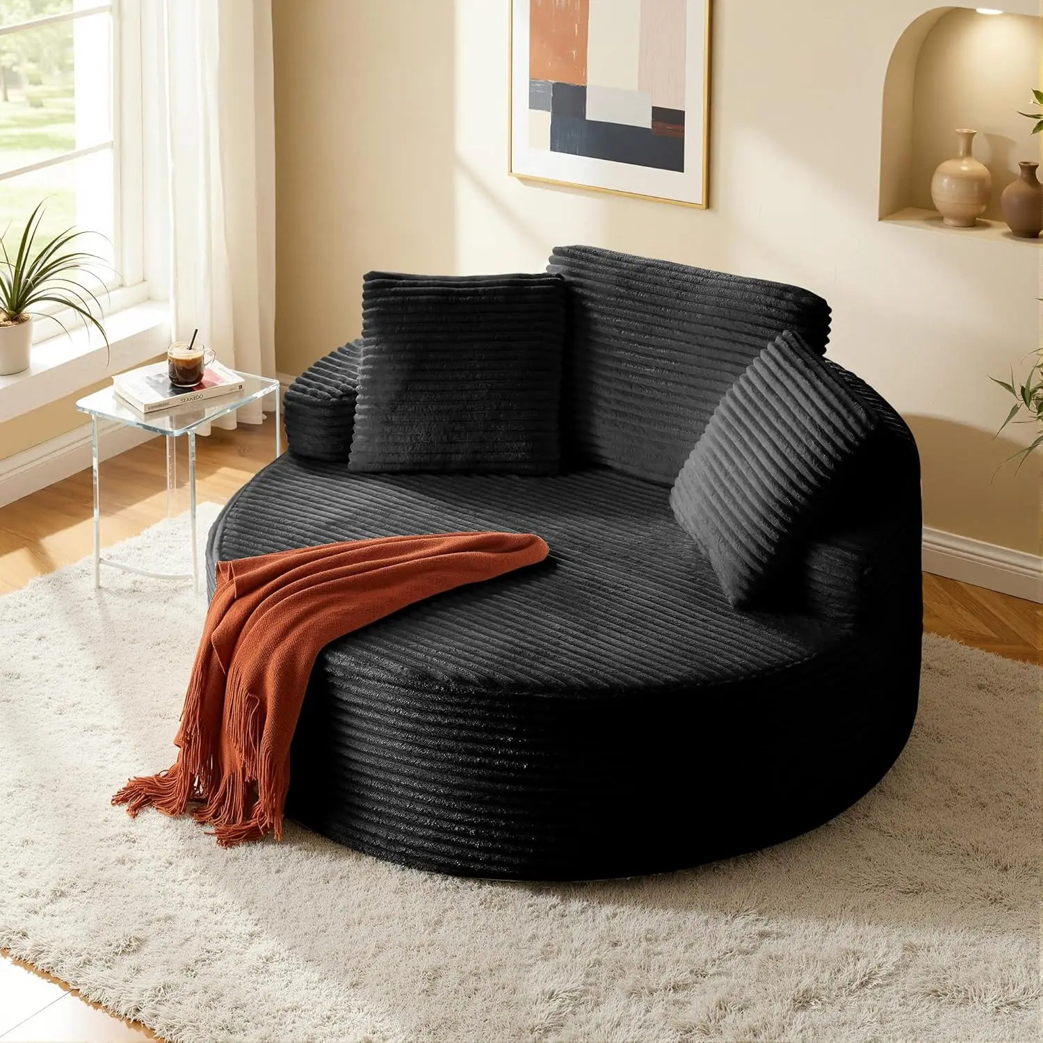 Oversized Round Chaise Lounge Chair,Corduroy Cloud Large Circle Sofa Chair, No Assembly Required, Modern Sleeper, Customized