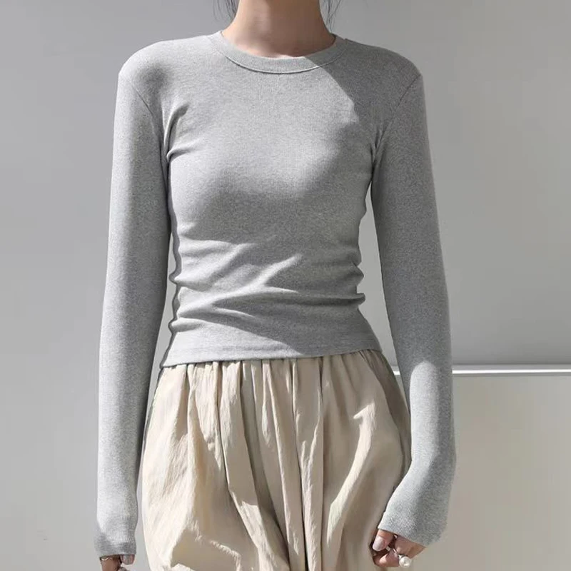 القطن س الرقبة طويلة الأكمام قميص المرأة مثير اقتصاص القمم 2024 الخريف الأسود عادية نحيل سليم الأساسية امرأة تي شيرت الملابس البيضاء