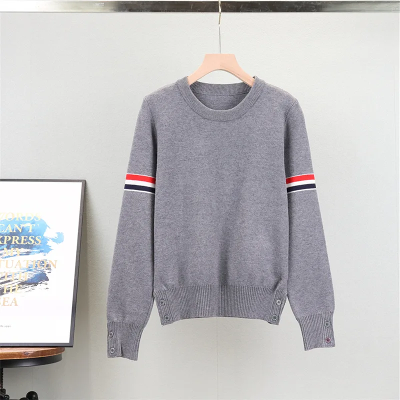 

Korean Autumn and Winter New TB Round Neck Pullover Knitted Sweater for Women's College Style Base Knit Top