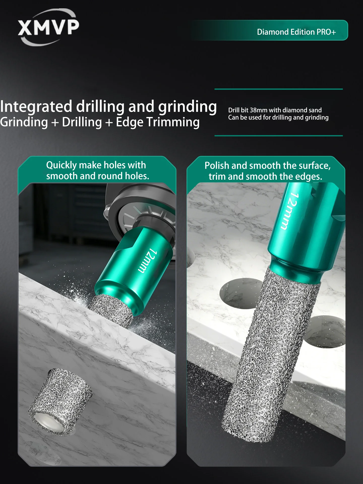 Angle grinder hole opener drill bit for polishing glass, marble, all-ceramic and diamond dry grinding