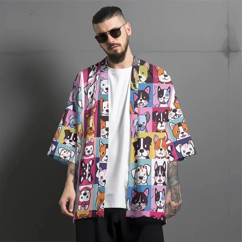 سترة هاوري كارتونية لطيفة على شكل كلب مطبوعة كيمونو ملابس الشارع للرجال والنساء ملابس يوكاتا للشاطئ على الطراز الياباني رداء أنيمي مقاس كبير #2