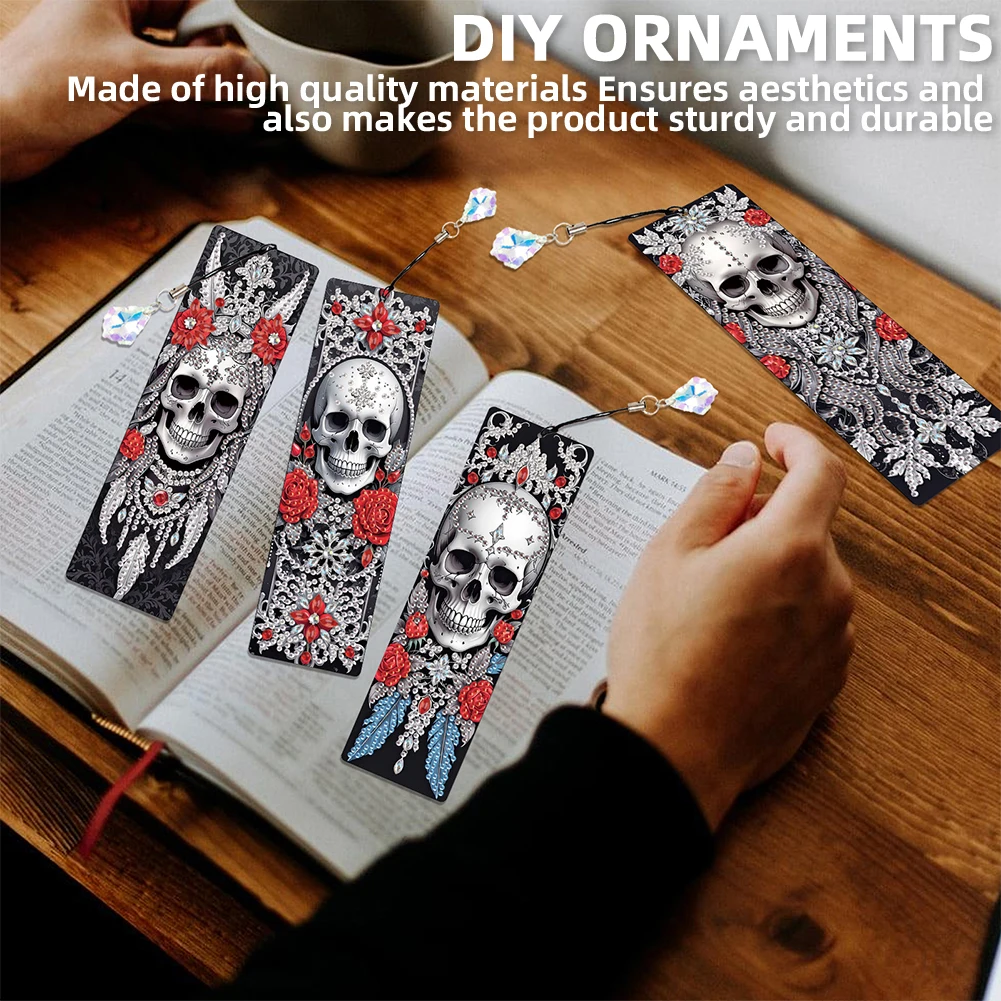 

8Pcs DIY Skull Diamond Painting Art Bookmarks with Crystal Pendants for Gift