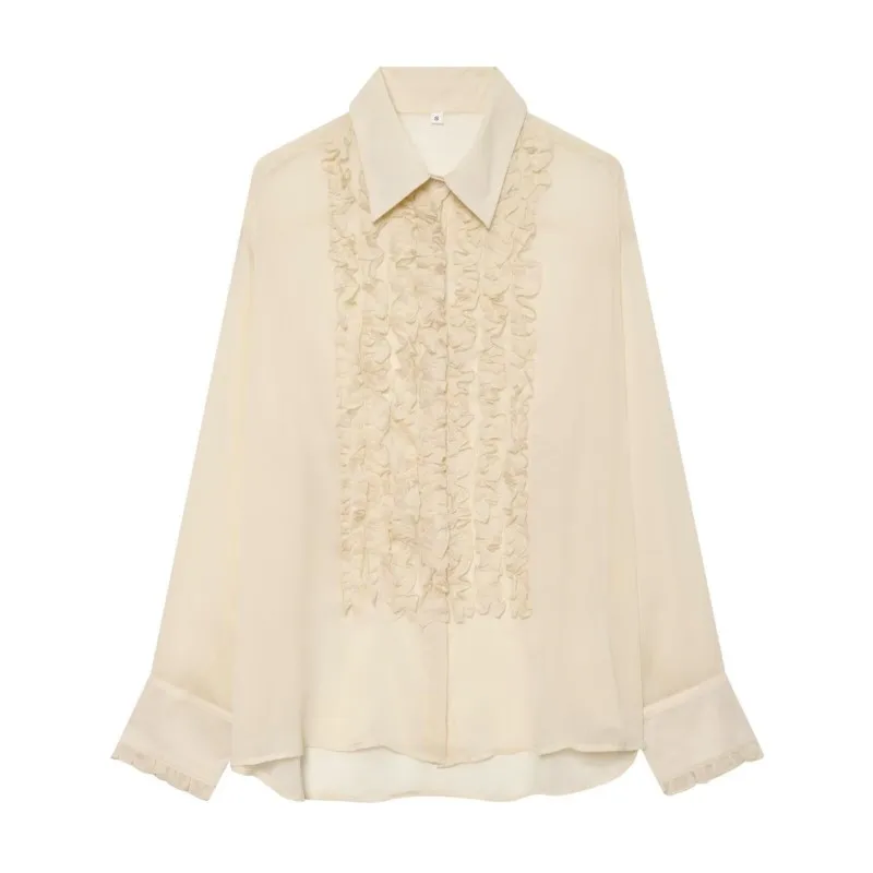 

Women's Ruffled Shirt New 2026 Summer Simple Women Turn-Down Collar Loghtweight Blouse Casual Female Chic Top Lady Shirt&Blouses