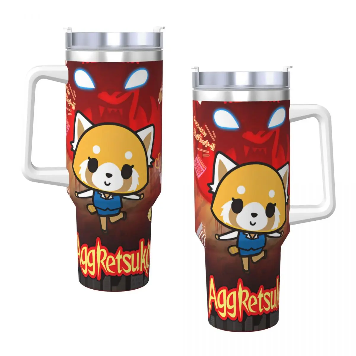 Stainless Steel Tumbler Sanrio Aggretsuko Car Mugs With Straws Travel Hot Drinks Water Bottle Portable Large Thermal Cups