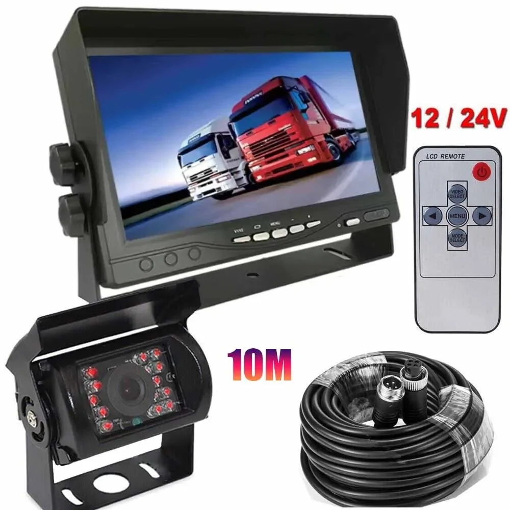 QueenDer 7'' 12V 24V Reversing Camera System with Monitoring Kit, Rear View, Trailer Rear View Parking Night Vision