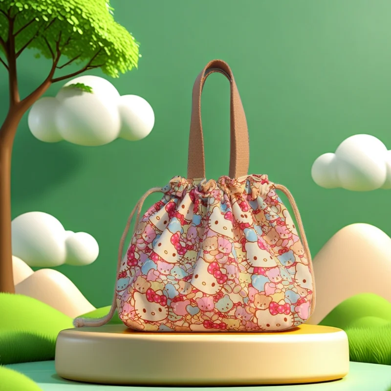 

Hello Kitty, большие вместительные сумки для обеда для работы, ручной карман на шнурке, экологически чистый стиль ручной работы, подарок для девочек