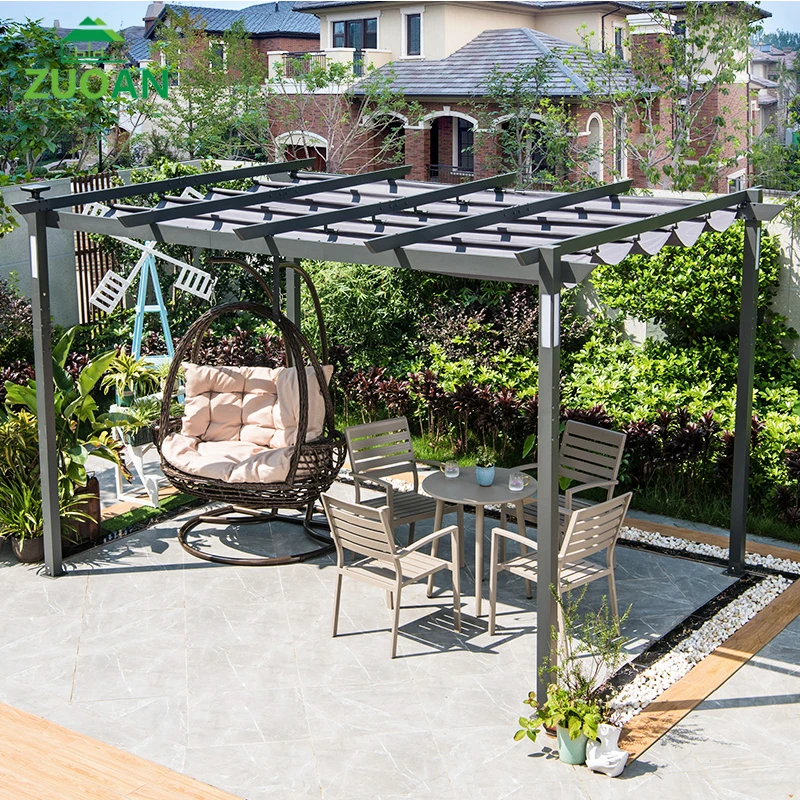 ZUOAN Aluminum Outdoor Retractable Canopy Grape Trellis Pergola Pool Garden Patio Gazebo With Led Light