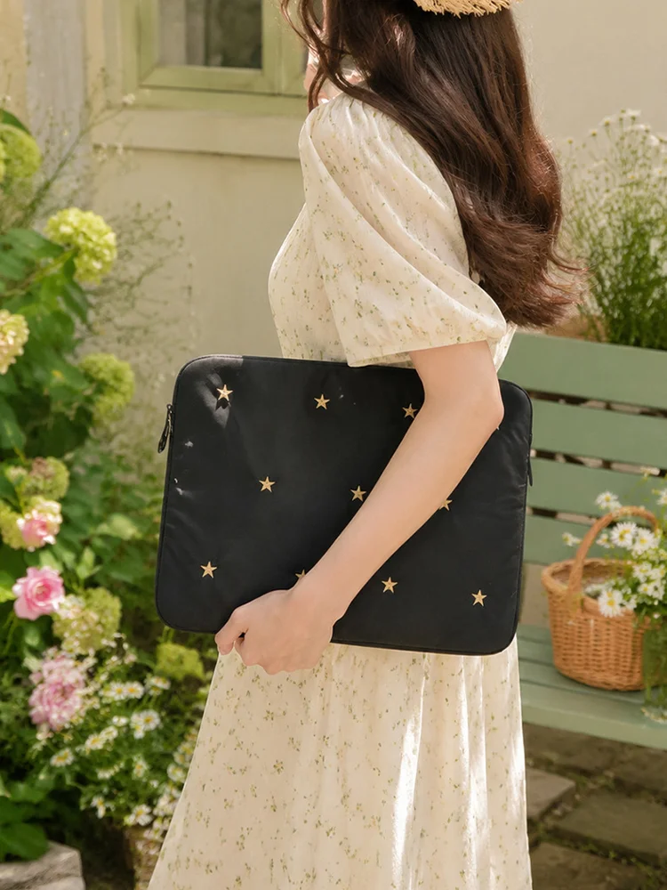 Cute Embroidery Star Laptop Sleeve Lightweight Soft Tablet Notebook Protective Pouch Case for Ipad Macbook 11/13/14/15.6 Inch