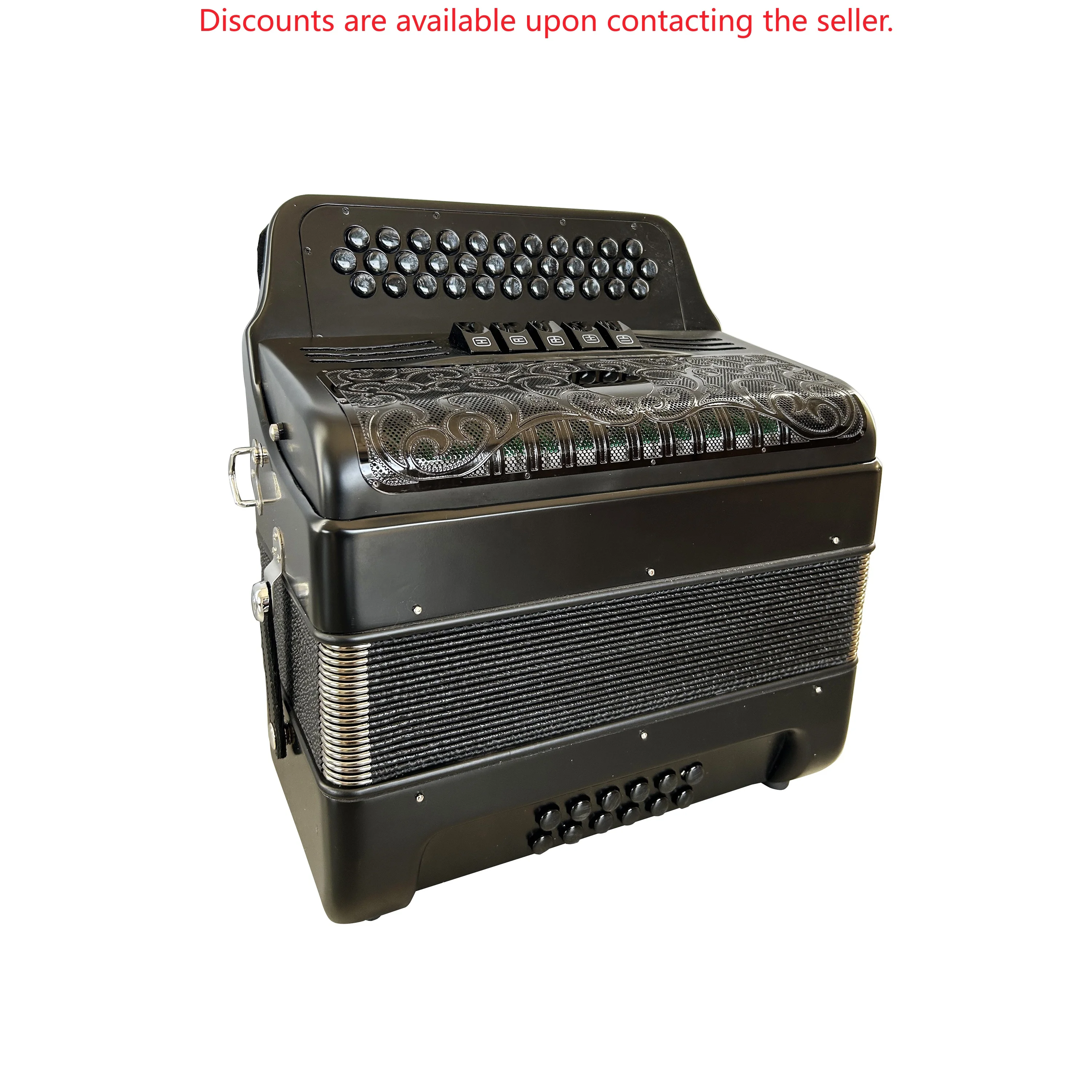 

OEM Professional Wood 34 Buttons 12 Bass 5 Registers Matt Black Accordion Instrument with Black Grill Buttons JB3412D