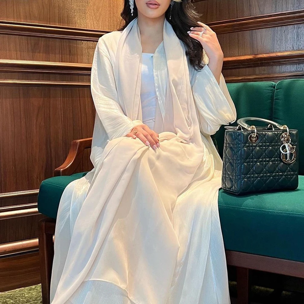 

2024 New Dignified Muslim Robe Solid Color Stitching Bell Sleeves Eid Party Evening Dress Morocco Turkey Dubai Robe Dress