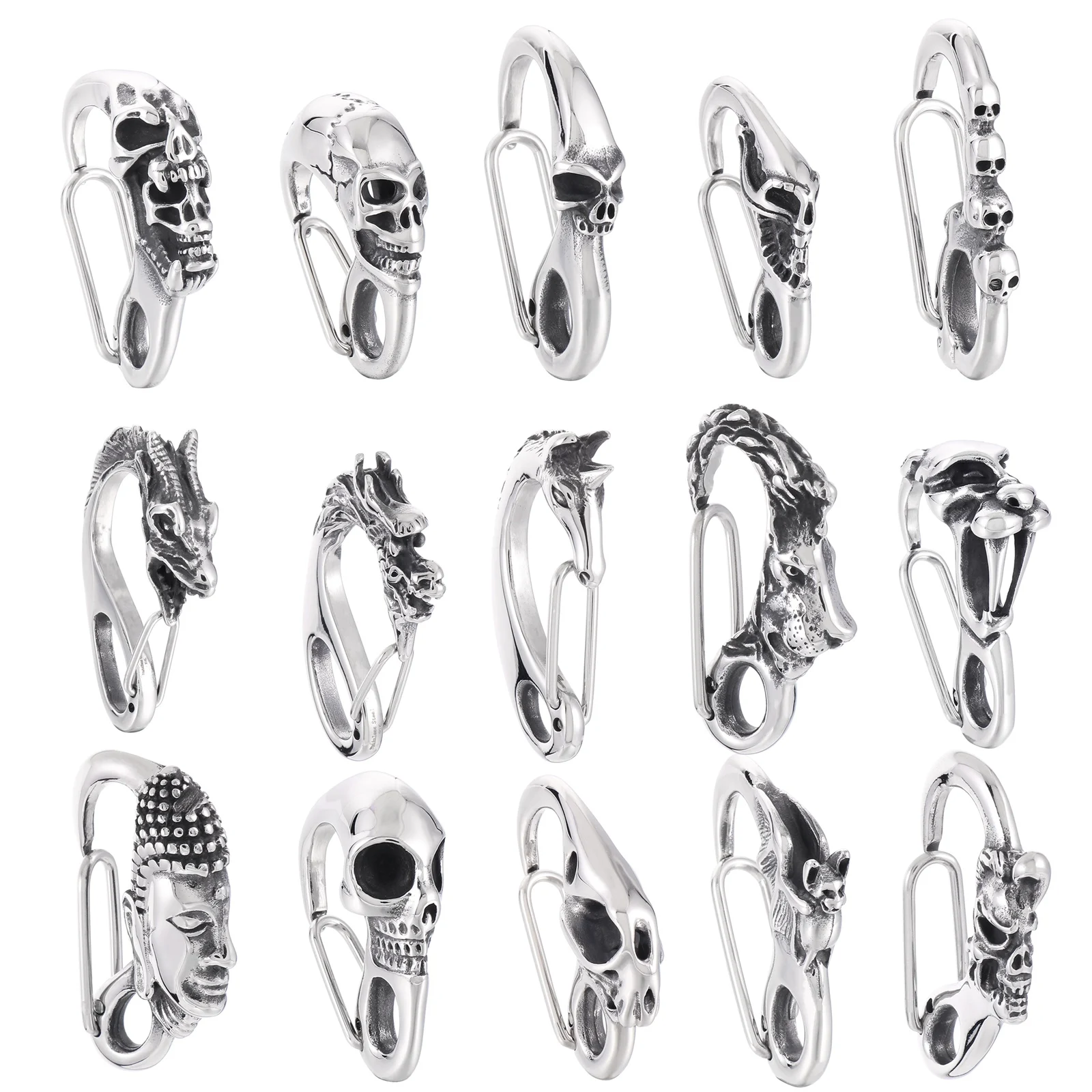 Multiple Options Punk Buddha Animal Skull Bone DIY Custom Keychain Carabiner Jewelry Accessories Making Clips Key Hook