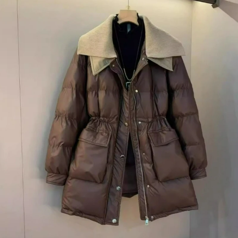 

Женская хлопковая стеганая куртка средней длины с лацканами, большой размер 300 фунтов, 2026, зимние модные утолщенные пальто на хлопковой подкладке