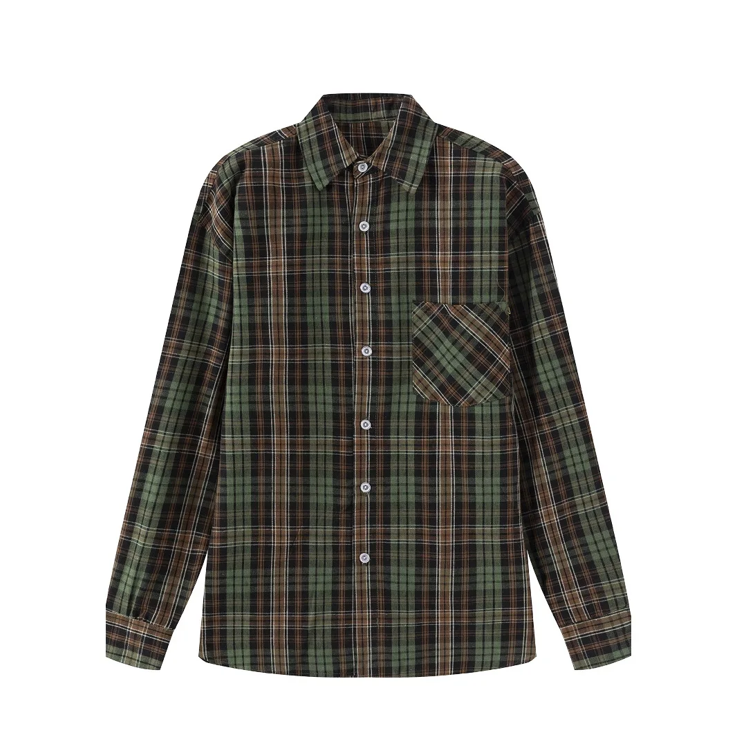 

Мужская рубашка в клетку контрастного размера красоты, повседневная рубашка с длинными рукавами и лацканами