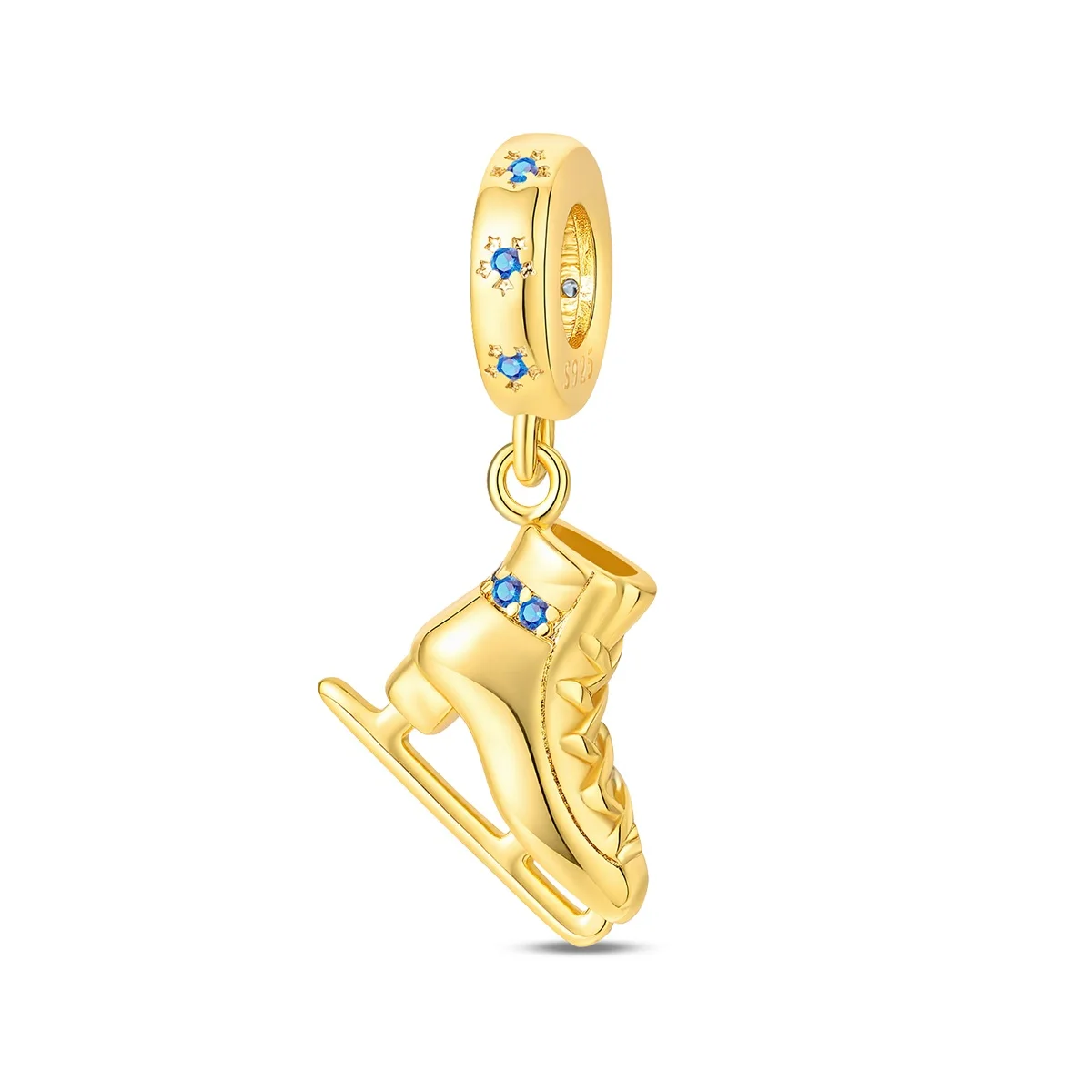 

Подвеска-шарм из серебра 925 пробы с золотым покрытием в виде конька для катания на льду, с синими фианитами и бусиной-снежинкой, подходит для браслетов, ювелирное украшение, подарок для женщин и девушек