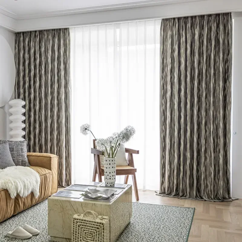 Jacquard Curtains For Living Room Bedroom Dining Simple American Modern Luxury Gold Silk Gray Windows Door Customize