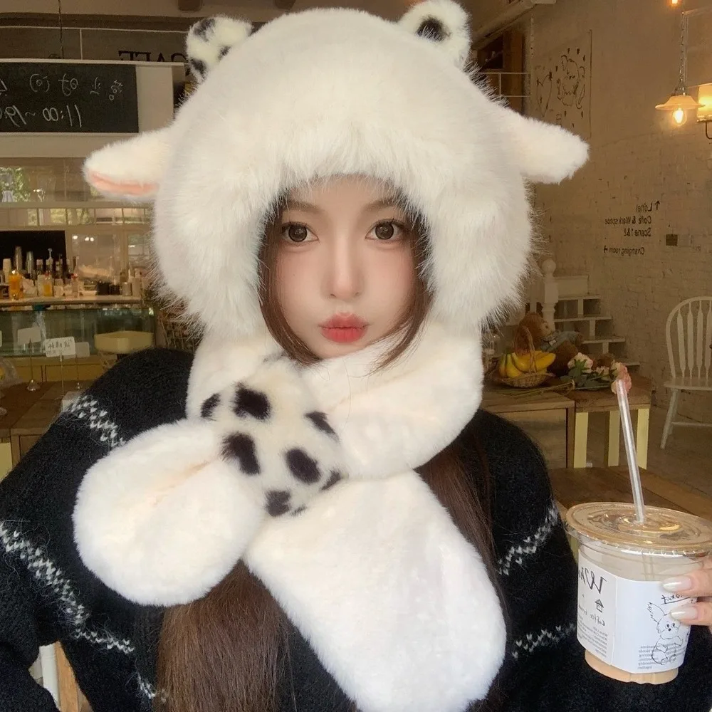 2 Piece Polyester Hat Scarf Set 56cm-60cm Head Circumference Ear Flap Winter Hat Scarf Thick Insulation Warm Lining