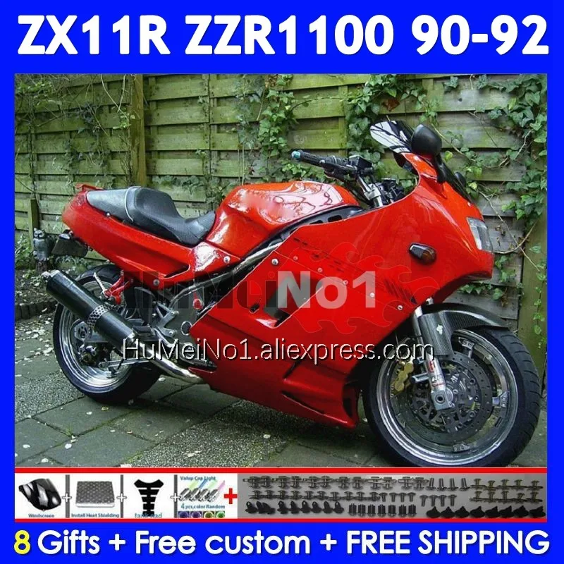 Gloss red ZX-11R For KAWASAKI NINJA ZX11 ZZR 1100 ZZR-1100 222No.45 ZZR1100 ZX 11R 11 R ZX11R 90 91 92 1990 1991 1992 Fairing