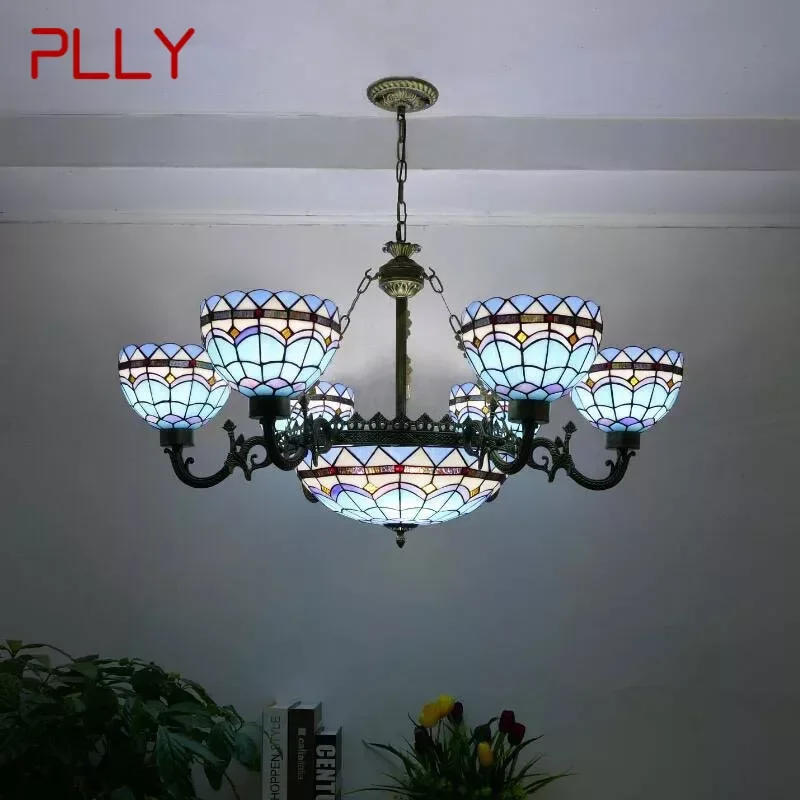 

PLLY Tiffany European Living Room PendantLamp Vintage Creative Color Glass restaurant Bedroom Hotel Chandelier