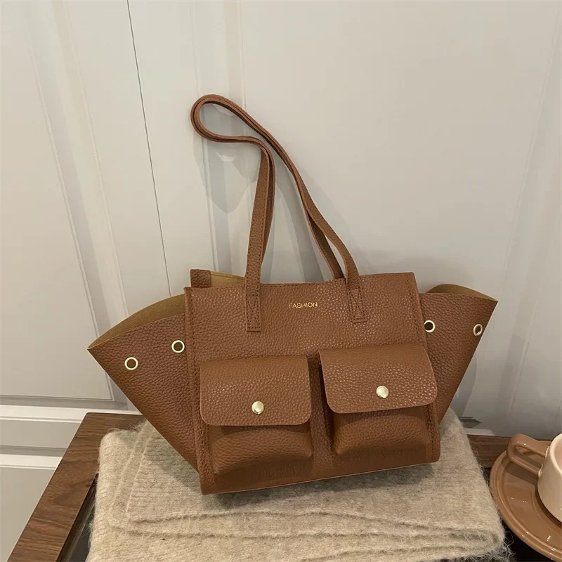 

Shoulder bag multi-pocket bag large capacity commuting trend personality solid color tote shoulder underarm tote bag