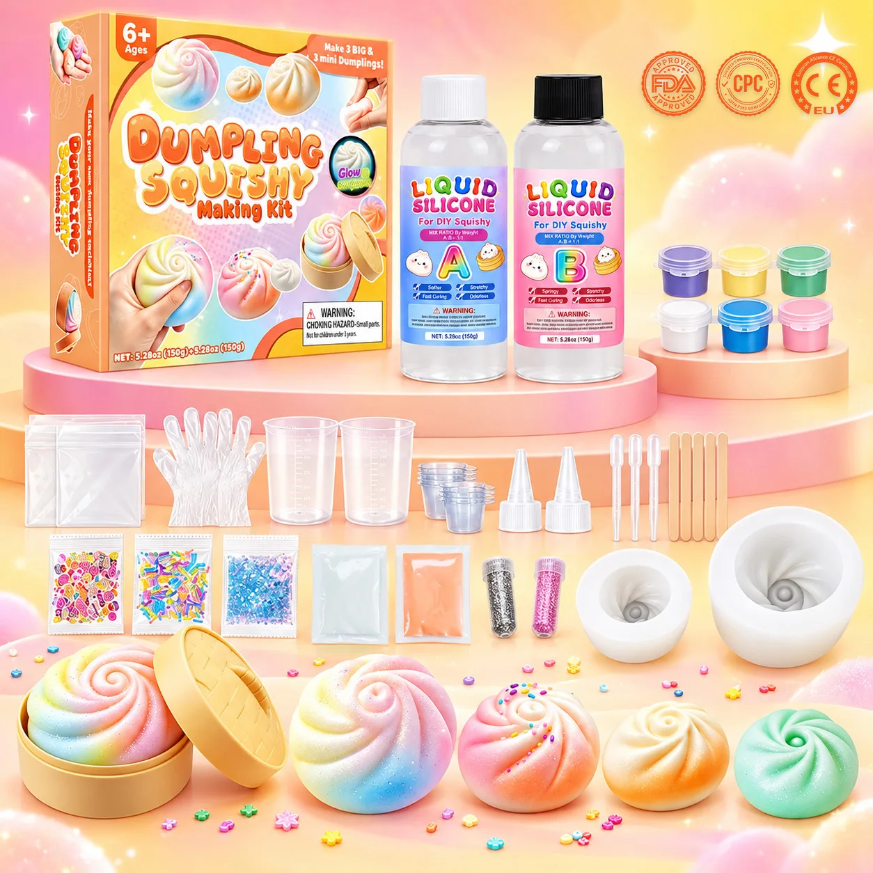 Glow in the Dark DIY Squishy Making Kit Make Your Own Mystery Dumpling Maker Craft Kit 1:1 Liquid Silicone Taba Squishy Making