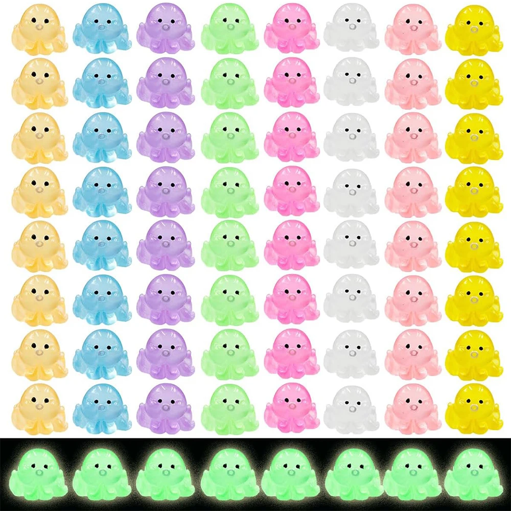 40 Uds. De pulpo colorido luminoso Kawaii, Mini figuras de pulpo pequeñas, animales de resina, decoración del hogar, jardín de hadas, decoración DIY para casa de muñecas