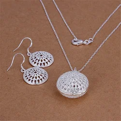 925 Sterling Silver Simple Retro Round necklace earrings Jewelry set for women Fashion Party wedding accessories Gifts